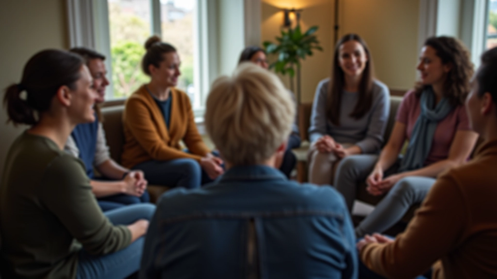 Group of people in circle having meaningful conversation and sharing stories